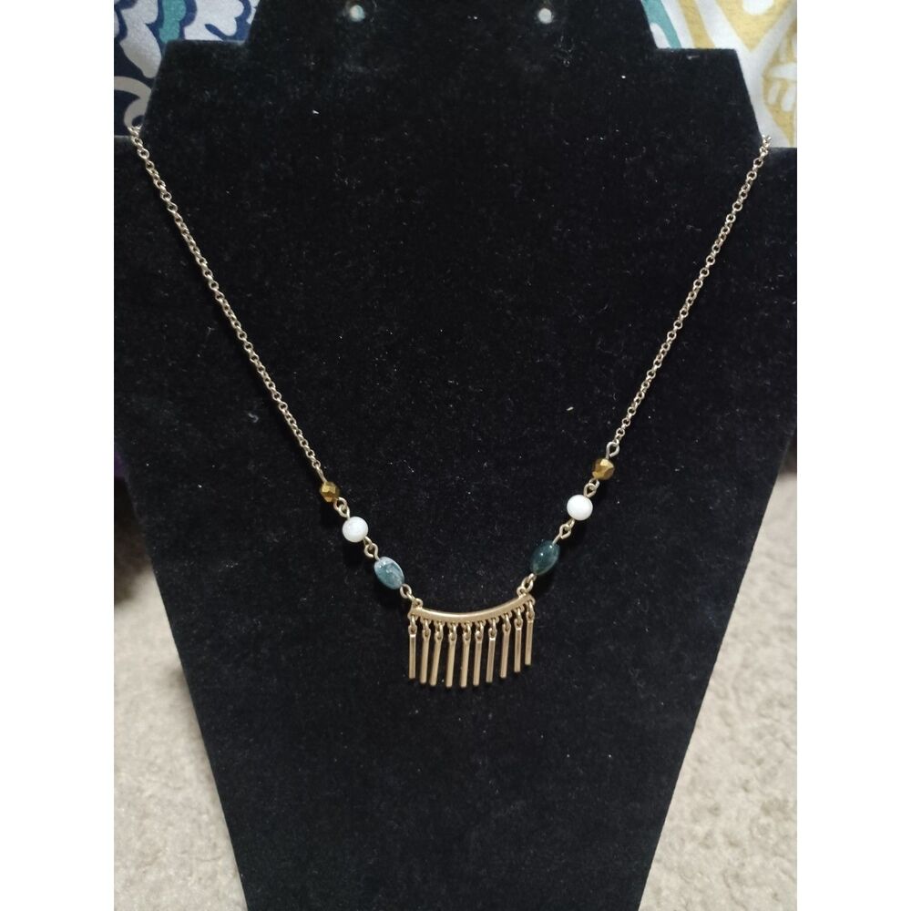WHBM Gold-Toned Fringe Necklace w/ Stones, 16"